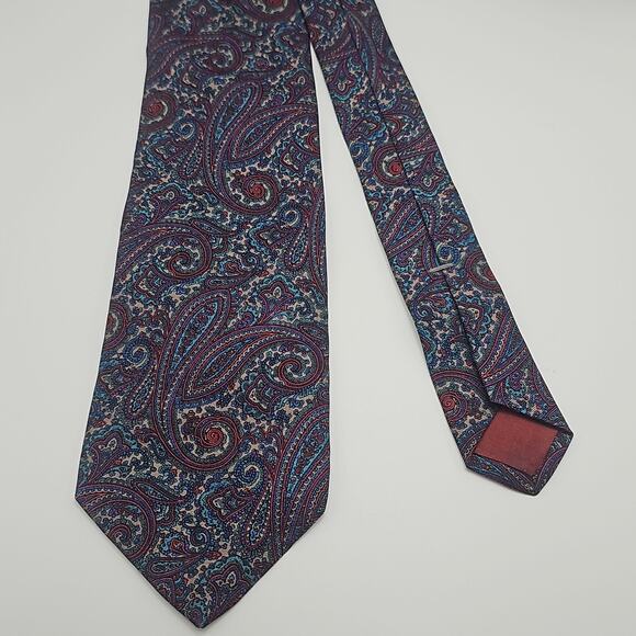 Barneys New York Paisley Silk Designer Tie Blue Red Classic 57" - Picture 3 of 6